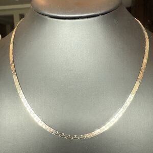 Sterling Silver Italy 925 Flat Serpentine Necklace 3mm Link Chain 18” Long